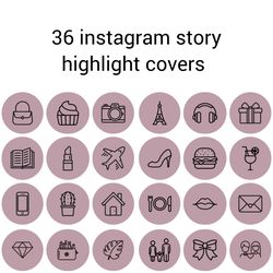 36 Pink and Black Lifestyle Instagram Highlight Icons. Minimalism Instagram Highlights Covers.  Beautiful Icons.