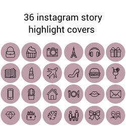 36 pink and black lifestyle instagram highlight icons. minimalism instagram highlights covers.  beautiful icons.