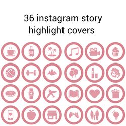 36 pink lifestyle instagram highlight icons. minimalism instagram highlights covers.  beautiful icons.