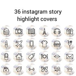 36 Marble and Black Lifestyle Instagram Highlight Icons. Minimalism Instagram Highlights Covers. Beautiful Icons.