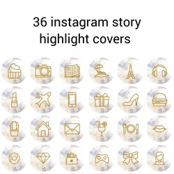 36 Marble and Gold Lifestyle Instagram Highlight Icons. Minimalism Instagram Highlights Covers. Beautiful Icons.