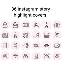 36 Marble Pink and Black Lifestyle Instagram Highlight Icons. Minimalism Instagram Highlights Covers. Beautiful Icons.