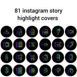 81 black and colors instagram highlight covers. Bright social media icons. Digital download.
