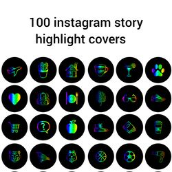100 black and colors instagram highlight covers. Bright social media icons. Digital download.