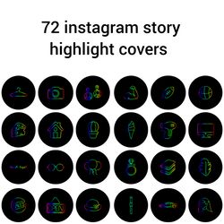 72 black and colors instagram highlight covers. Bright social media icons. Digital download.