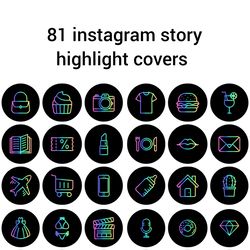 81 black and colors instagram story highlight covers. bright social media icons. digital download.