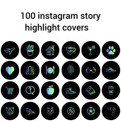 100 black and colors instagram story highlight covers. Bright social media icons. Digital download.