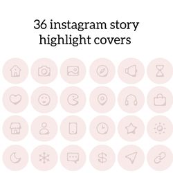 36 pink instagram story highlight covers. Pastel nature social media icons. Digital download.