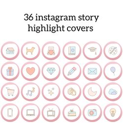 36 pink instagram story highlight covers. Cute social media icons. Digital download.