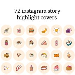 72 beige food instagram story highlight covers. Cute social media icons. Digital download