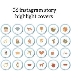 36 blue cute instagram story highlight covers. Lifestyle social media icons. Digital download