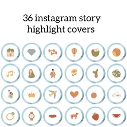 36 blue cute instagram story highlight covers. lifestyle social media icons. digital download