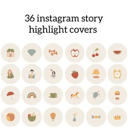 36 beige cute instagram story highlight covers. Lifestyle social media icons. Digital download