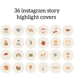 36 beige cute instagram story highlight covers. lifestyle social media icons. digital download