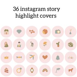 36 pink cute instagram story highlight covers. Lifestyle social media icons. Digital download