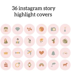 36 pink cute instagram story highlight covers. lifestyle social media icons. digital download