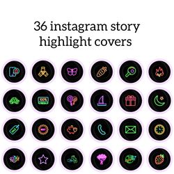 36 pink and neon instagram story highlight covers. Lifestyle social media icons. Digital download
