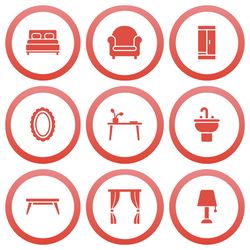 18 red furniture instagram story highlight covers. Lifestyle social media icons. Digital download