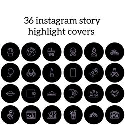 36 Black and Purple Lifestyle Instagram Highlight Icons. Minimalism Instagram Highlights Covers. Beautiful Icons.