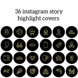 36 Black and Yellow Lifestyle Instagram Highlight Icons. Minimalism Instagram Highlights Covers. Beautiful Icons.