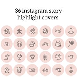 36 pink and black lifestyle instagram highlight icons. minimalism instagram highlights covers. beautiful icons