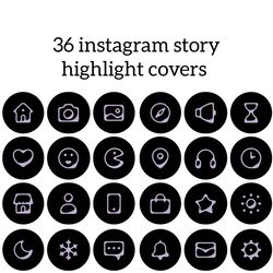 36 black and purple lifestyle instagram highlight icons. minimalism instagram highlights covers. beautiful icons