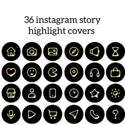 36 black and yellow lifestyle instagram highlight icons. minimalism instagram highlights covers. beautiful icons