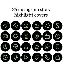 36 Black and Green Lifestyle Instagram Highlight Icons. Minimalism Instagram Highlights Covers. Beautiful Icons