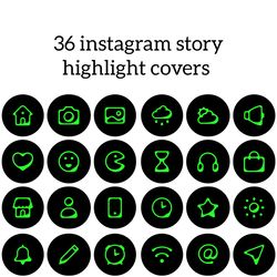 36 black and green neon lifestyle instagram highlight icons. style bright instagram highlights covers. beautiful icons.