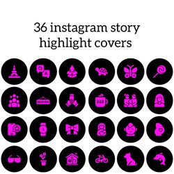 36 Black and Pink Lifestyle Instagram Highlight Icons. Black Instagram Highlights Covers. Beautiful Icons.