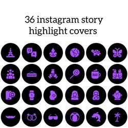 36 Black and Purple Lifestyle Instagram Highlight Icons. Black Instagram Highlights Covers. Beautiful Icons.