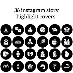 36 Black and White Lifestyle Instagram Highlight Icons. Black Instagram Highlights Covers. Beautiful Icons