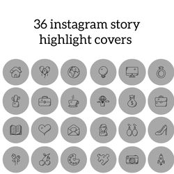 36 Grey Lifestyle Instagram Highlight Icons. Sketch Instagram Highlights Covers. Beautiful Story Covers.