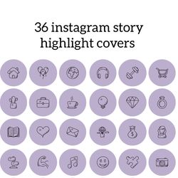 36 Purple Lifestyle Instagram Highlight Icons. Sketch Instagram Highlights Covers. Beautiful Story Covers