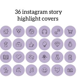 36 purple lifestyle instagram highlight icons. sketch instagram highlights covers. beautiful story covers