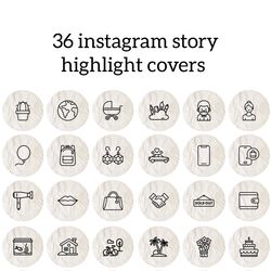 36 Beige Lifestyle Instagram Highlight Icons. Sketch Instagram Highlights Covers. Beautiful Story Covers