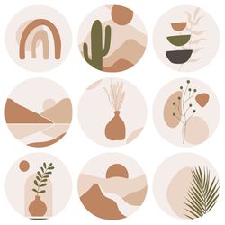 9 Bohemian Instagram Highlight Icons. Beige and Green Instagram Highlights Images. Boho Instagram Highlights Icons
