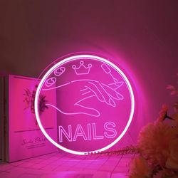 Nails Neon Sign Light Pink Nails Spa Beauty Salon Studio LED Wall Art Decor Sign for Stores Shops Office Birthday Party