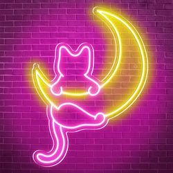 Anime Cat & Moon Neon Sign Personalized Neon Signs for Room Wall Decor LED Night Lights Home Decor Lights Gift for Girls