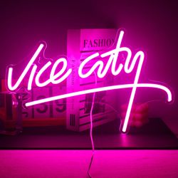 Ineonlife Vice City Pink Neon Sign Led Lights Bedroom Letters USB Powered Game Room Bar Party Indoor Home Arcade Shop