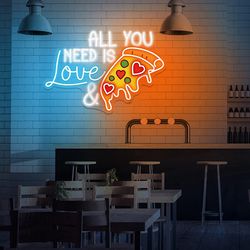 All You Need Is Love and Pizza Neon Sign Pizza Store Wall Decor LED for Restaurant Kitchen Decoration