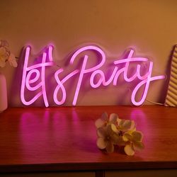 LED Neon Let's Party USB Powered Neon Signs Night Light 3D Wall Art & Game Room Bedroom Living Room Decor Lamp