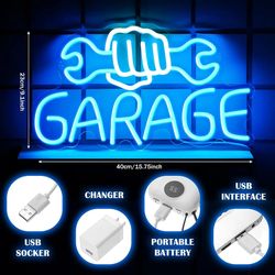 Garage Neon Sign Wrench Shaped LED Neon Light Up Signs for Wall Decor Garage Letter Sign for Man Cave Garage Auto Repair