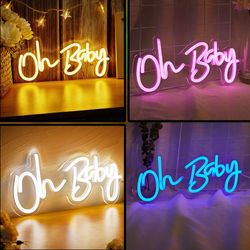 LED Neon Oh Baby USB Powered Neon Signs Night Light 3D Wall Art & Game Room Bedroom Living Room Decor Lamp Signs