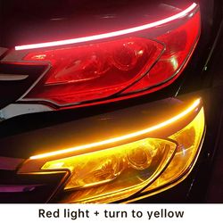 2pcs LED DRL Car Daytime Running Light Flexible Waterproof Strip Auto Headlight White Turn Signal Yellow Brake Light