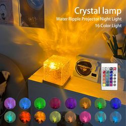 Dynamic Rotating Water Ripple Projector Night Light 16 Colors Flame Crystal Lamp for Living Room Study Bedroom Dynamic