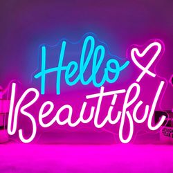 Hello Beautiful LED Signs for Wall Decor Neon Signs for Girls Room Home Wedding Engagement Birthday Party Beauty Neon