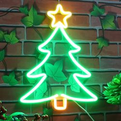 Christmas Tree Neon Sign For Wall Windows Decor USB Powered Adjustable brightness Neon Night Light For Home Party Bar