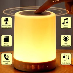 Night Light with Bluetooth Speaker Portable Wireless TF Card Bluet0oth Speaker Touch Control Color LED Bedside Tabl LamP