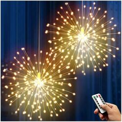 Firework Lights LED Copper Wire Star Light, 8 Modes Battery Operated Fairy Lights with Remote, Hanging Decor